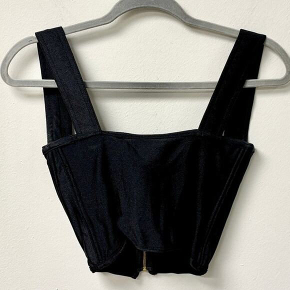 GAPAZ by Anna Carolina Bassi Sleeveless Full Zip Cropped Bustier Top Black XS - Picture 2 of 3